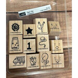 RARE NEW Stampin Up Paper Pals Accessories set of 12 wood mounted rubber stamps
